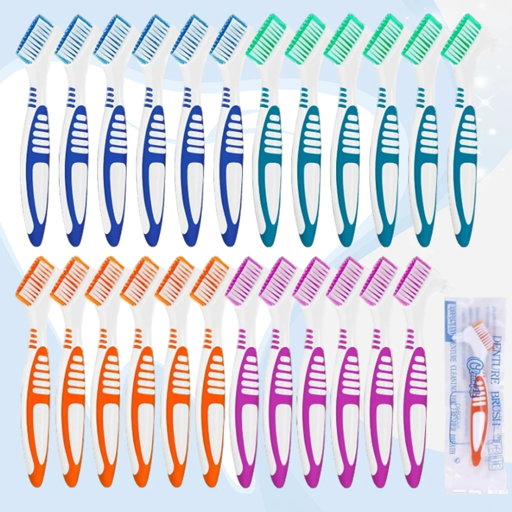 24 Piece Denture Brush Set for False Teeth Double Sided Cleaning Brushes with Soft Bristles and Ergonomic Non Slip Handle