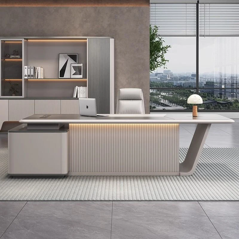 

Luxury Long Office Desk Organizers Aesthetic Reception Design Wooden Office Desk Computer Escritorio Oficina Salon Furniture