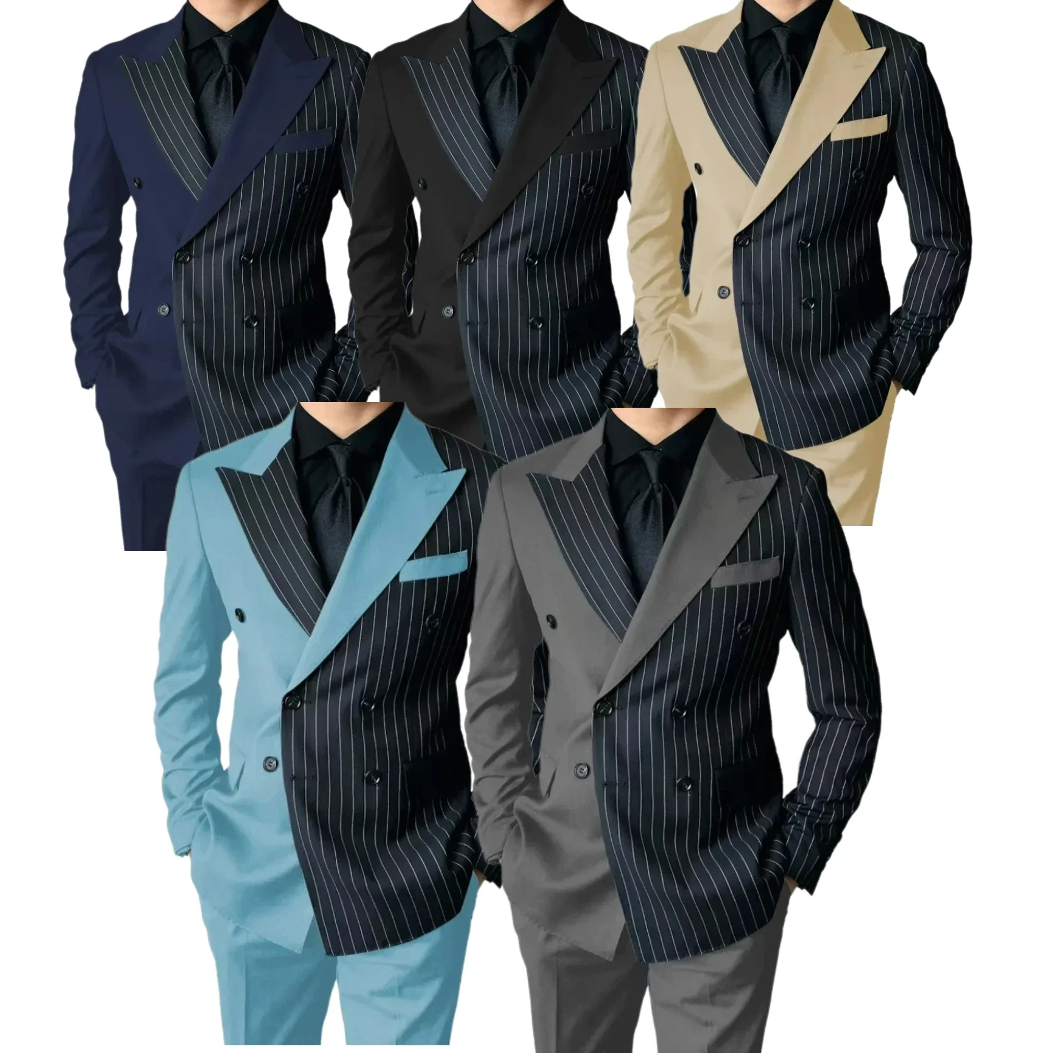 Striped Suit Men，Color-blocked Striped Two-piece Suit，Herringbone，2 Pieces Blazer and Pants Set，Summer Beach