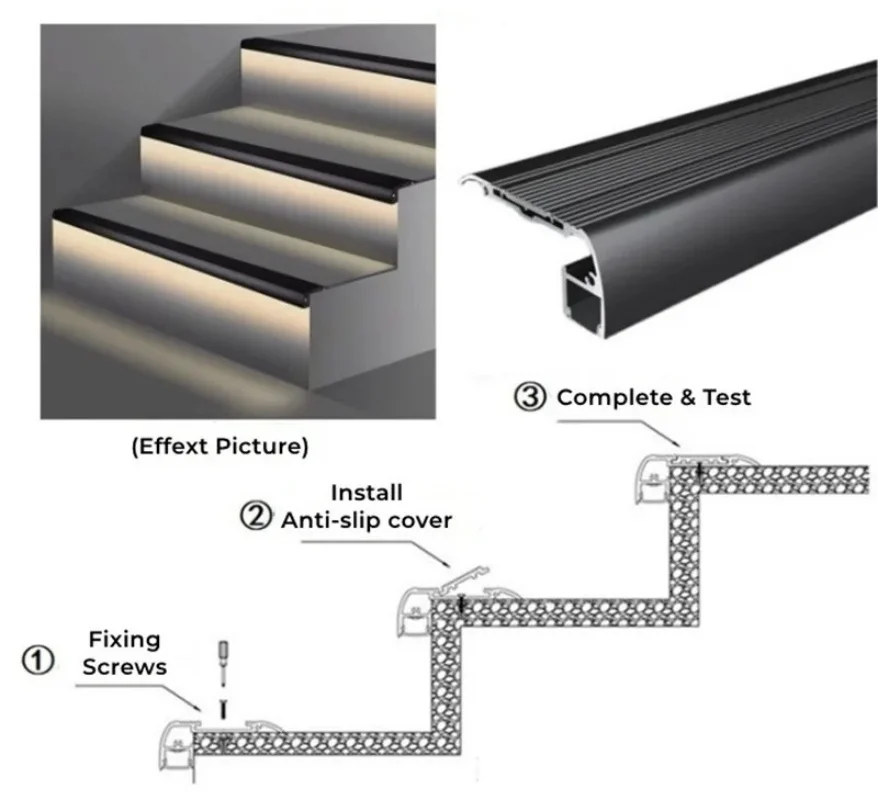 

Led Stair Lamp Aluminum Profile Backlight Step Channel Cover Simple Linear Home Decor Lighting for Indoor Outdoor Lights Fixture