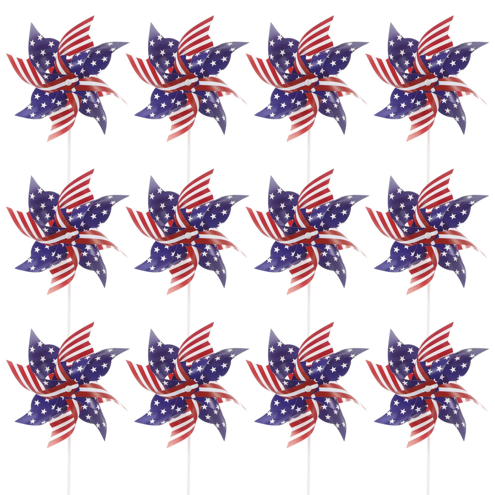 

12 Pcs Memorial Day Decorations Patriotic Pinwheels Wind Yard Garden 24x30 Hollow Rod Reusable Plastic Lawn Ornaments