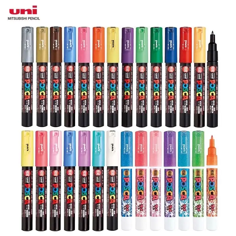 

1pcs Uni Posca Marker Pen PC-1M fineliner 0.7mm rotulador permanente acrylic marker paint pen Water-Based Pigment Ink 21 Colores