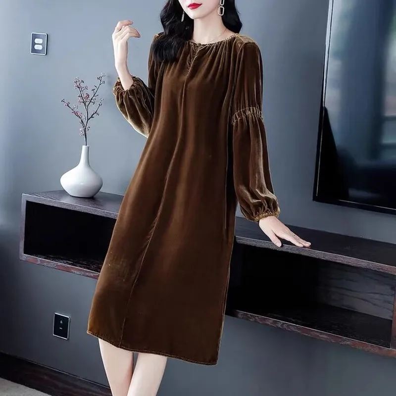 Năm 2022 Thời Trang Thanh Lịch Đầm Dự Tiệc Mùa Xuân Vintage Tay Phồng Velour Đầm Nữ Autunm Nhung Vestidos