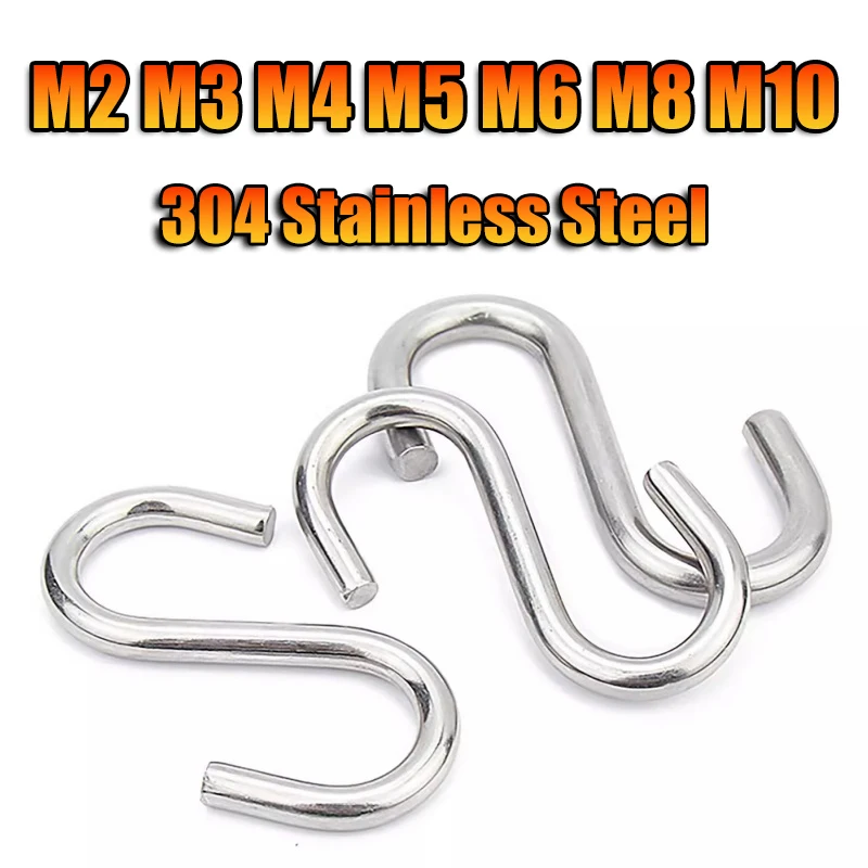M2~M10 Stainless Steel S Shaped Hooks Large Hooks S Hook, Multi Purpose S Shaped Hook Metal S-hook Hook for Kitchen and Bathroom