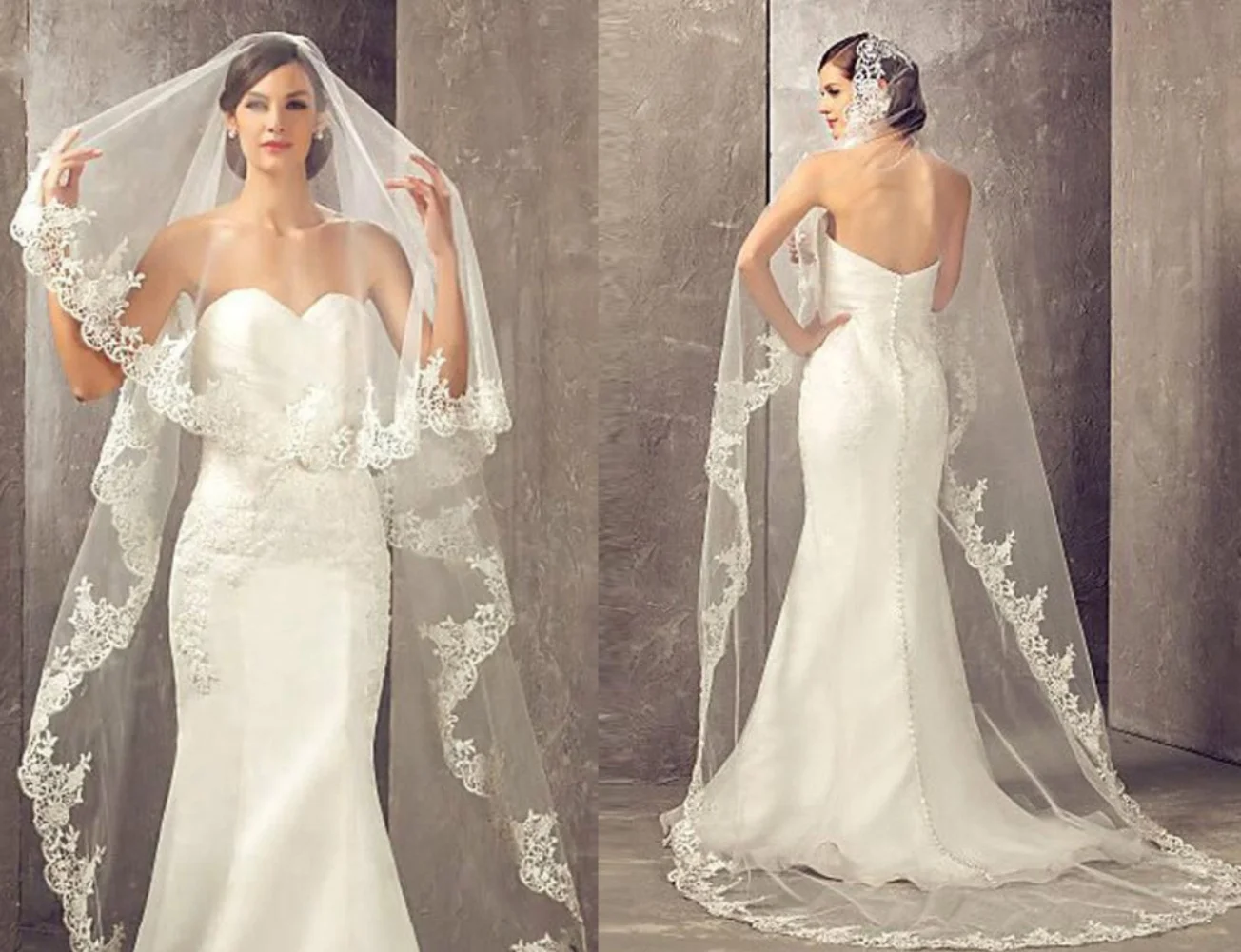 

New Arrival Bride Veil One Layers White Lace Applique Edge 3M Cathedral Wedding Veil without Comb Tulle Wedding Accessories