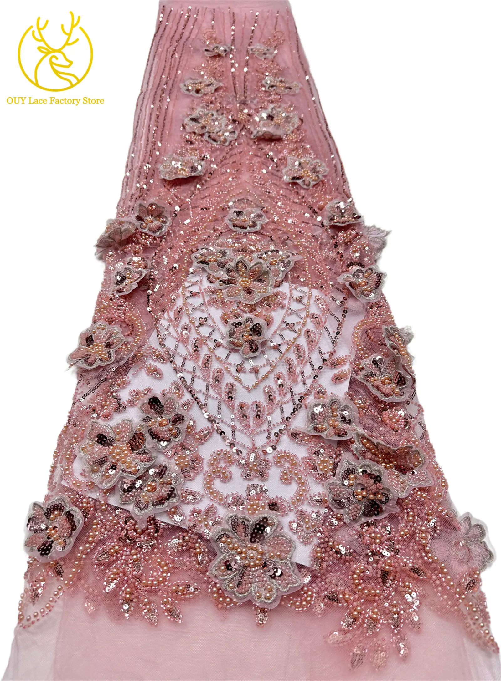 3D-Stickerei Blumen Französische Pailletten Perlenbesetzter Spitzenstoff aus Polyester 2026 Hochwertiger Afrikanischer Spitzenstoff für Hochzeitsfeiern Tüll 5 – Detail 19