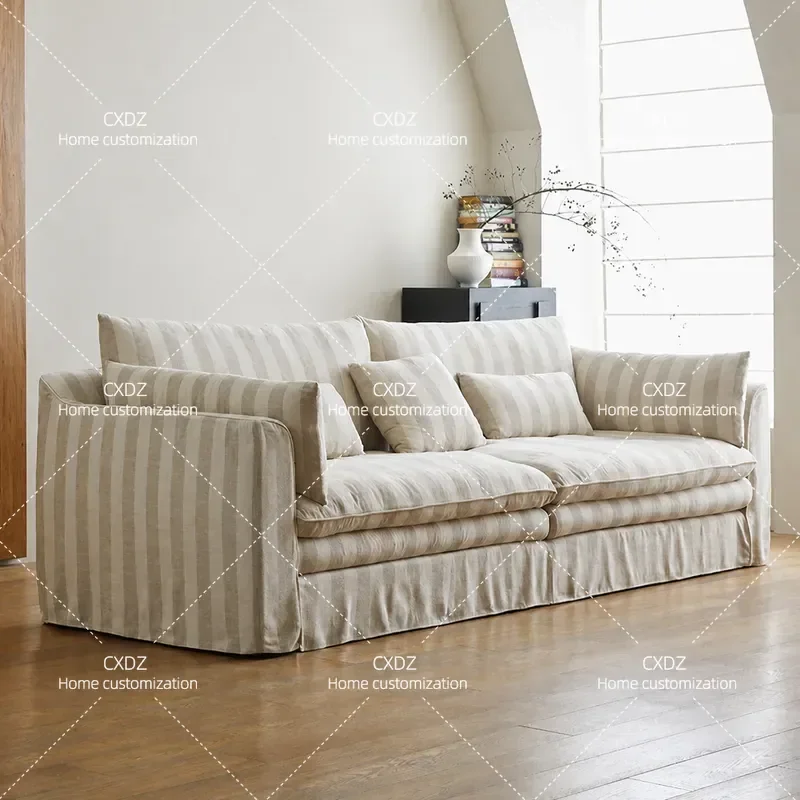 Simple Wabi Sabi Style Linen Cotton Fabric Sofa Fully Removable and Washable Cover Super Soft Hyacinth Straight Row Down