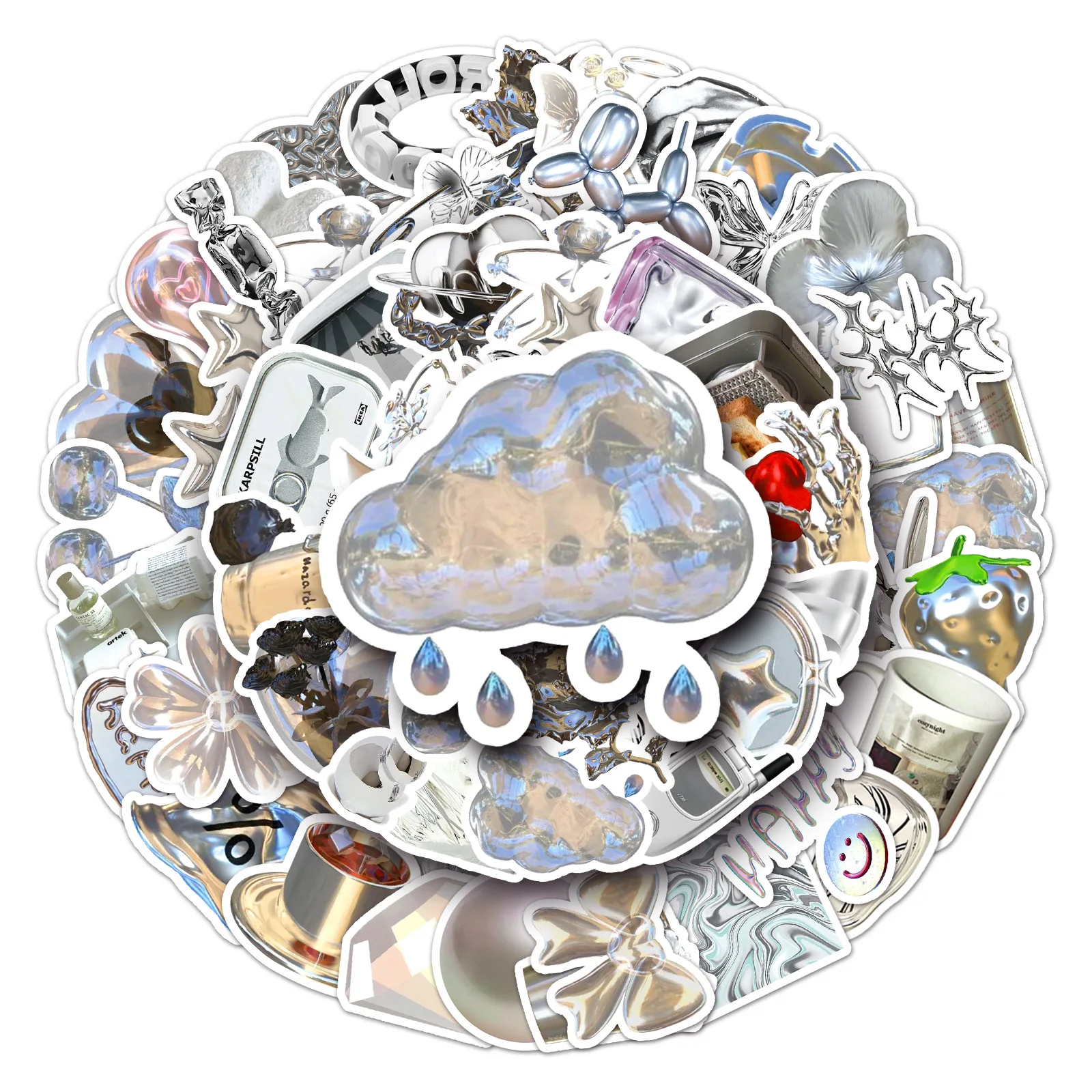 50 pezzi adesivi stile INS argento impermeabili stile 3D ragazza decorazione graffiti chitarra fai da te telefono laptop bici tazza d'acqua giocattoli decalcomanie