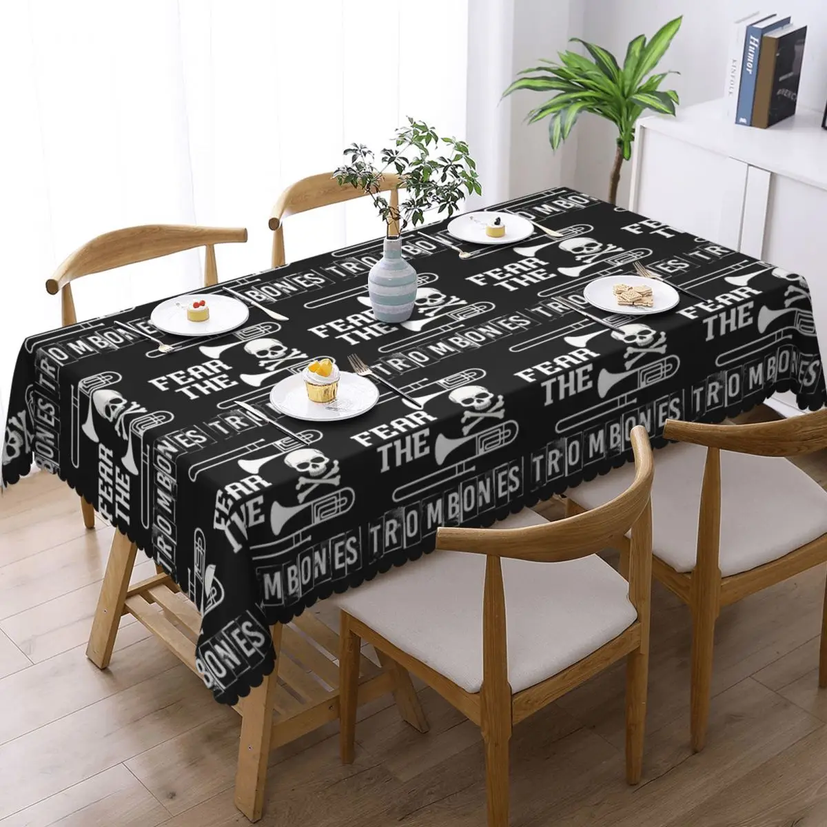 Fear The Trombones Custom Rectangular Tablecloth Waterproof Table Cover for Dining Events Table Cloth