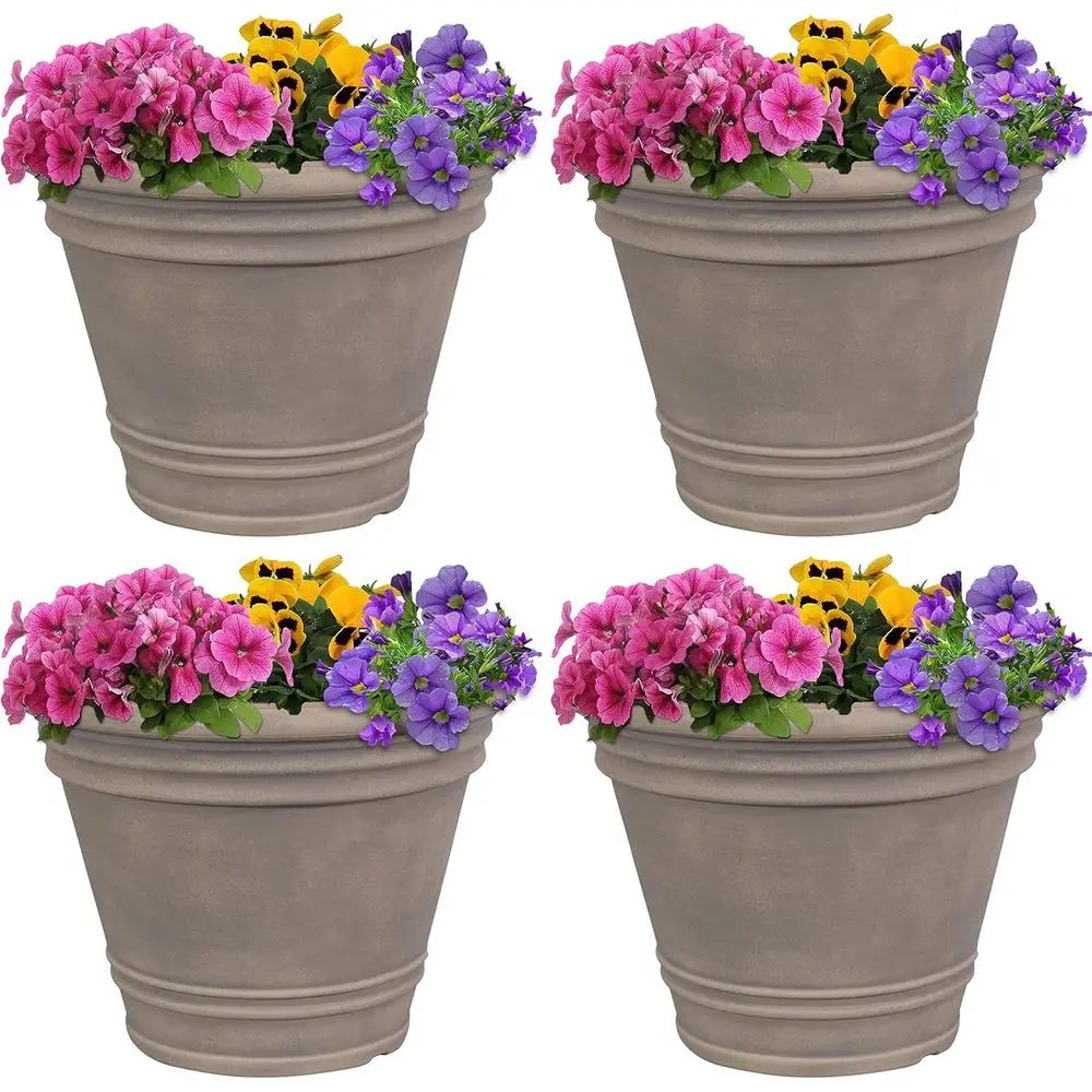 

20 Franklin Large Outdoor Planter - 4-Pack Beige Polyresin Pots with Drainage Holes