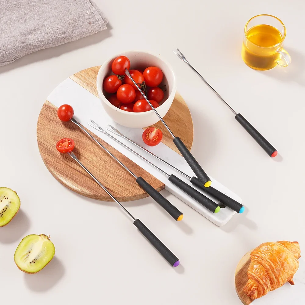 6/12 قطعة الفولاذ المقاوم للصدأ فوندو شوكة شوكة الشوكولاته مع PP مقبض كعكة الفاكهة الجبن وعاء الساخن شوكة شواء سيخ اللحوم المطبخ أداة #1