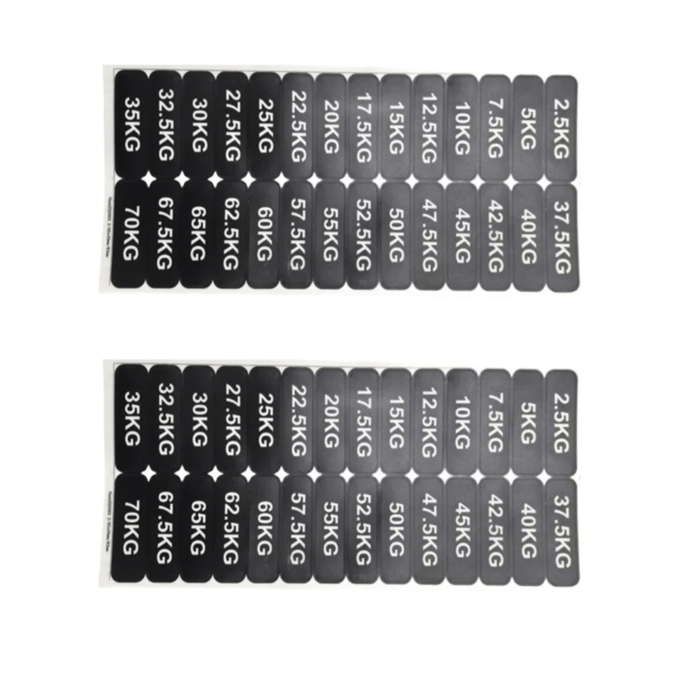 2pcs Fitness Equipment Label Stickers Plastic Material 2x6.5cm Black Weight Markers for 2.5kg to 70kg Increments