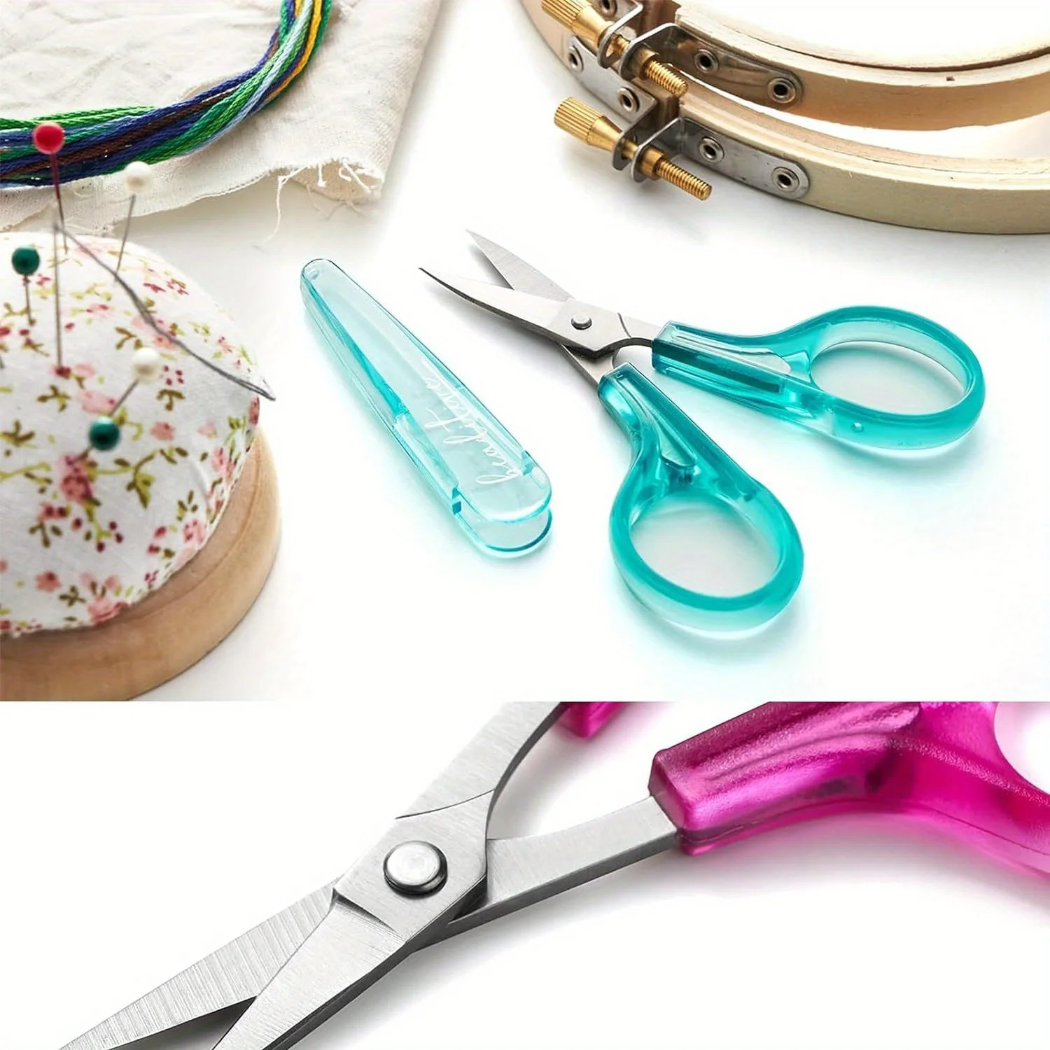 طقم مقص حرفي مكون من 4 قطع - من الفولاذ المقاوم للصدأ، تصميم مدمج مع غطاء واقٍ للخياطة والتطريز وقطع الورق #4