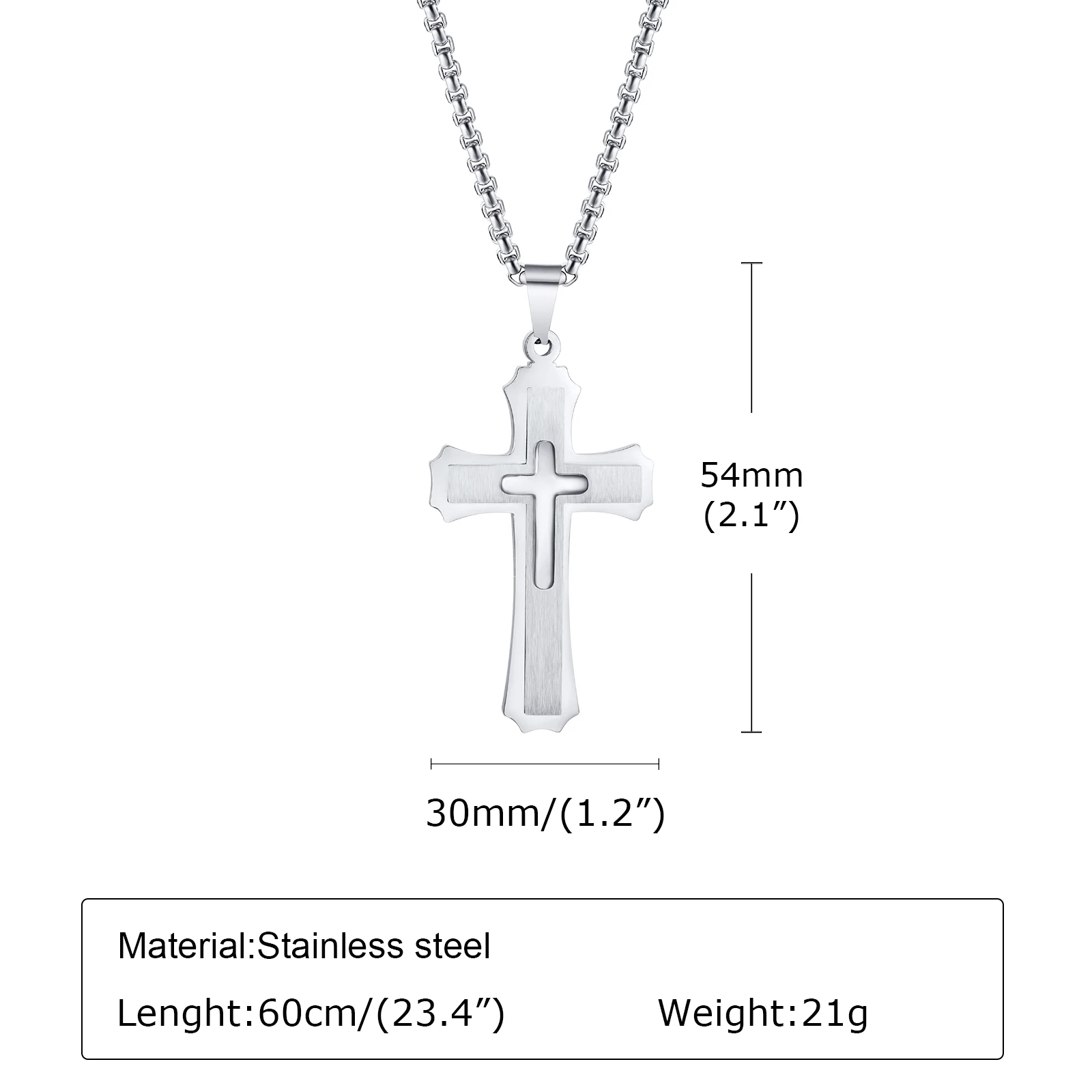 Mprainbow  Mens 3-Layers Cross Necklaces,Waterproof Stainless Steel Faith Pendant Collar with Box Chain Religious Prayer Jewelry