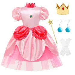 Girls Peach Dress Role Playing Game Performance Princess Cosplay Costume Halloween Carnival Birthday Party Outfits 3 to 10 Yrs