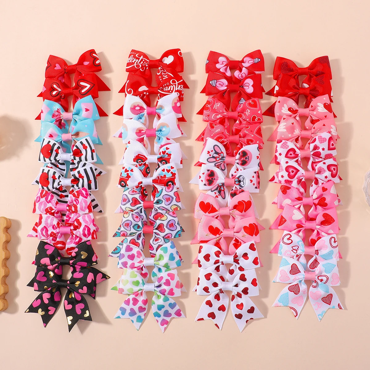 

40pcs/set Christmas Valentine's Day Printed Bow Hair Clips for Girls Lovely Ribbon Hairpins Cheer Up Holiday Headwear Gifts