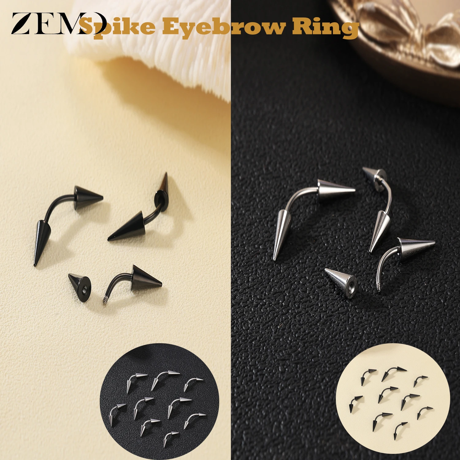 ZEMO 1 PC 16G Long Spike Eyebrow Ring Stainelss Steel Curved Barbell Nose Bridge Piercing Ear Tragus Helix Lip Piercings Jewelry