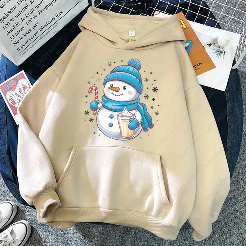 Christmas Snowman Cute Women Winter Sweatshirt Kawaii Cute Harajuku Keep Warm Pullover Snowflakes New Year Xmas Hoodie Clothing