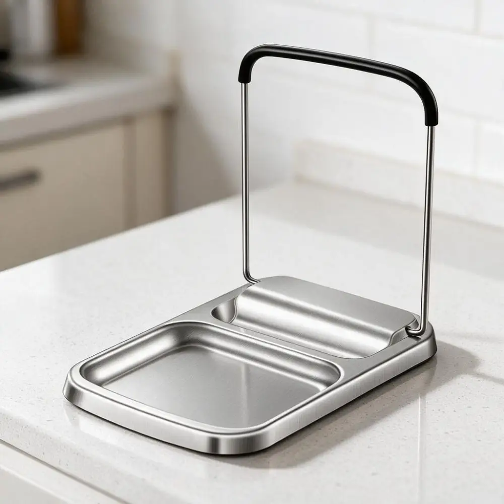 304 Stainless Steel Pot Lid Shovel Storage Rack Deepened Groove Design Space-saving Kitchen Utensil Rest Rust-proof Non-slip