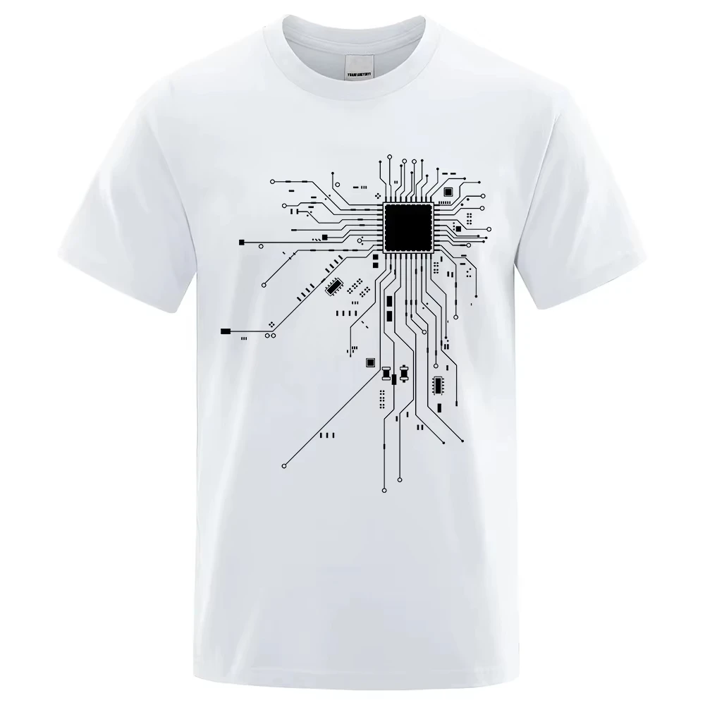 CPU Processor Circuit Diagram T Shirt Men Summer Cotton T-shirt Men's Funny Tops Fashion Tees Homme Brand Unisex