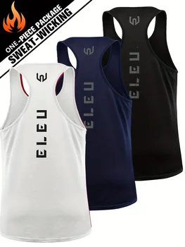 חולצת גברים מודפסת באותיות ללא שרוולים, מהירה לייבוש, נושמת, מתיחה קלה, לחות, חולצת טנק מרווחת