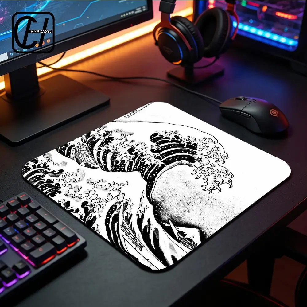 Black waves Mouse Pad New Mousepads Anti slip Cartoon Gamer White Gray Art Aesthetics Carpet Office Decoration Mouse Mat