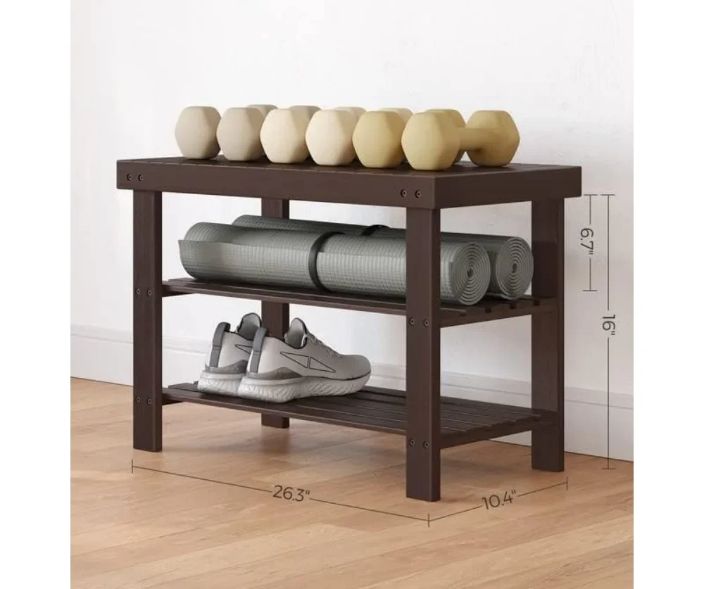 

Мебельная полка для обуви, 3-х уровневый бамбуковый органайзер для хранения обуви, скамейка для прихожей, вмещает до 286 фунтов прихожей, ванной комнаты, спальни