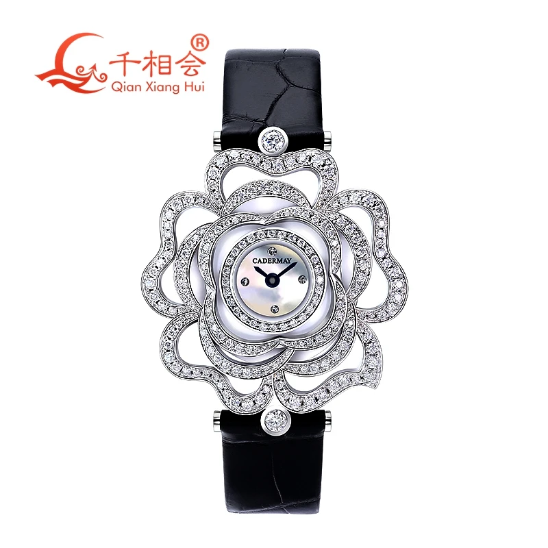 automatic movement 34mm flower white Moissanite pearl Luxury Watch For women mechanical Wristwatch Jewelry Watch