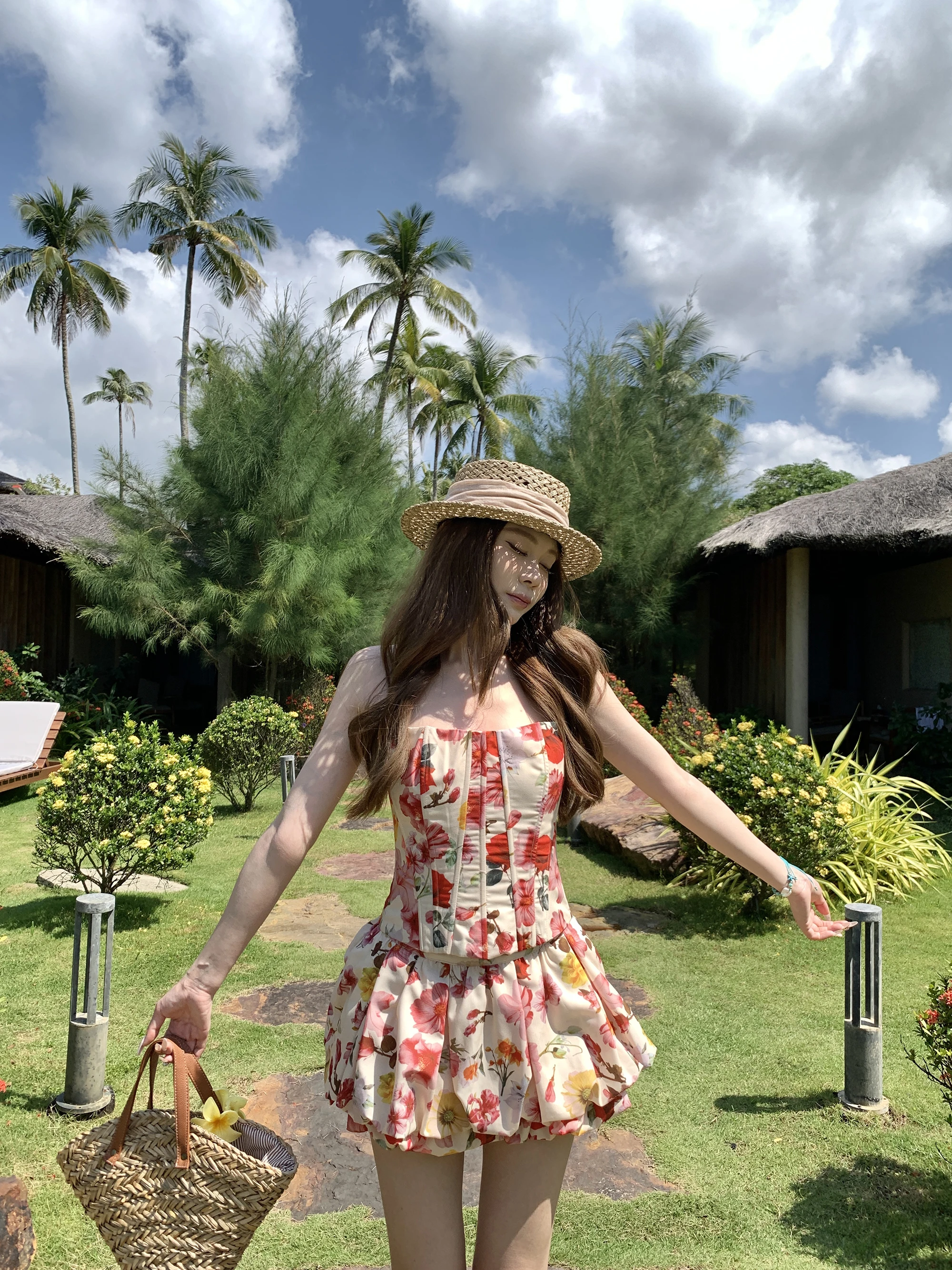 

Floral Print ter Top And ort Skirt Set for Women Spring Summer Season Vaion Island Sle Flloom ter Dr