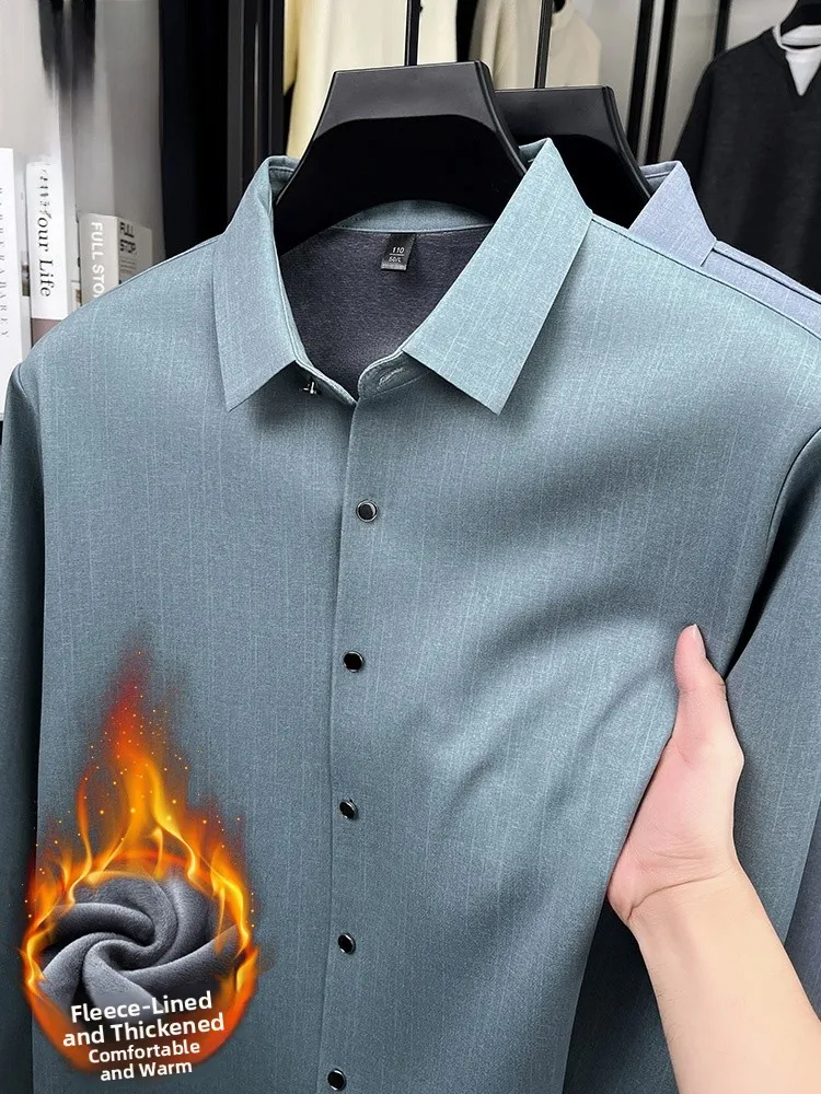

Lormen Men's Busin Casual Long Sve Fce Lined Thiened irt Pure Color Warm Base Layer irt Trendy Polyester Blend