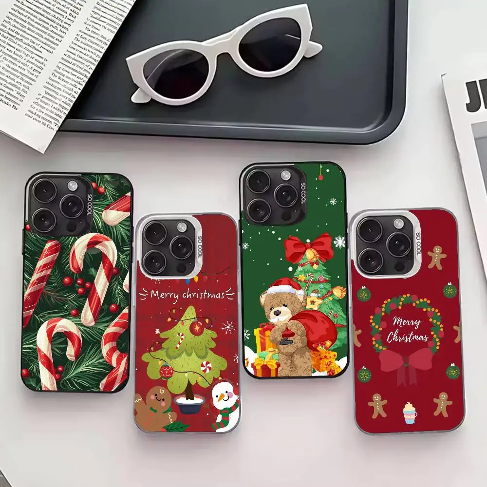 

N-New Year Cartoon Christmas Phone Case For iPhone 17,16,15,14,13,12,11 Plus,Pro Max,XS,Colored silver phone case