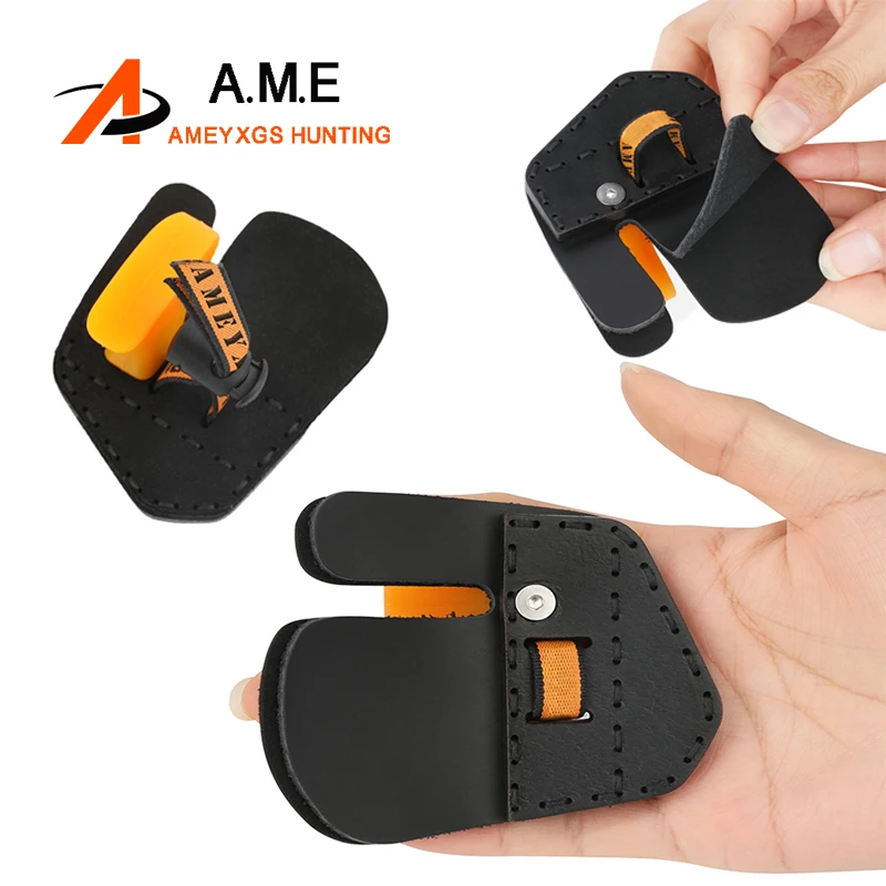 

1PC AH1 Archery Finger Guard Cowhide Leather Adjustable Right Hand Black Orange Finger Tab Finger Protector Hunting Acc