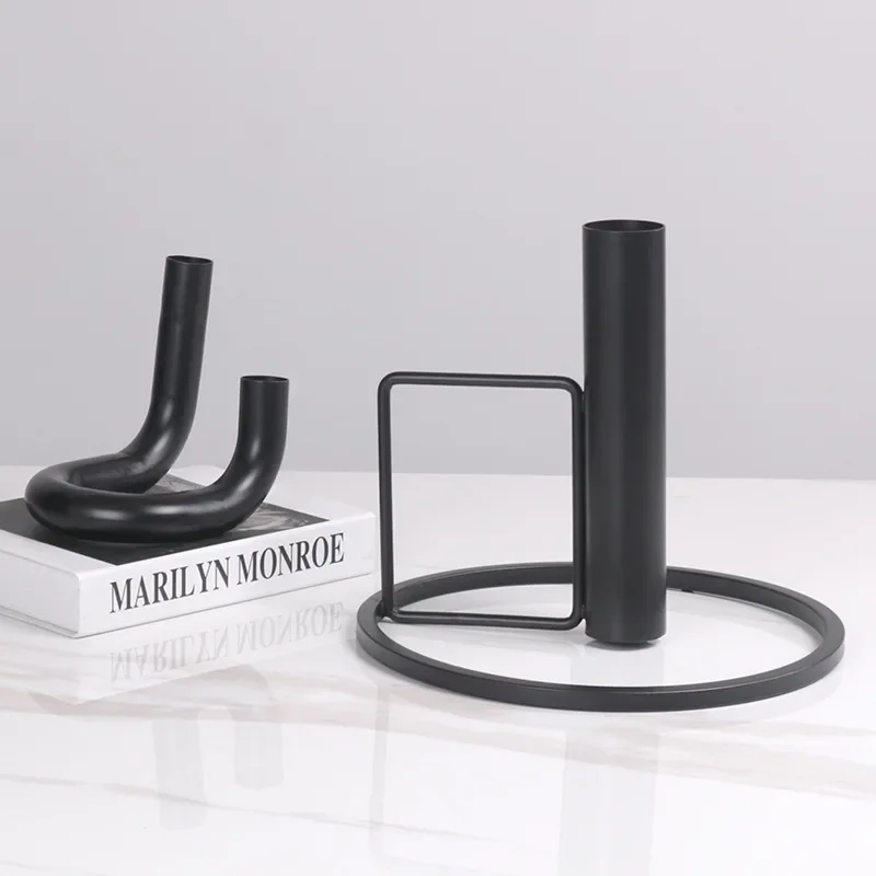 yesNordic Bauhaus Style U-shaped Stainless Steel Tube Twin Candlestick Decoration Designer Home Decor Candal Holder