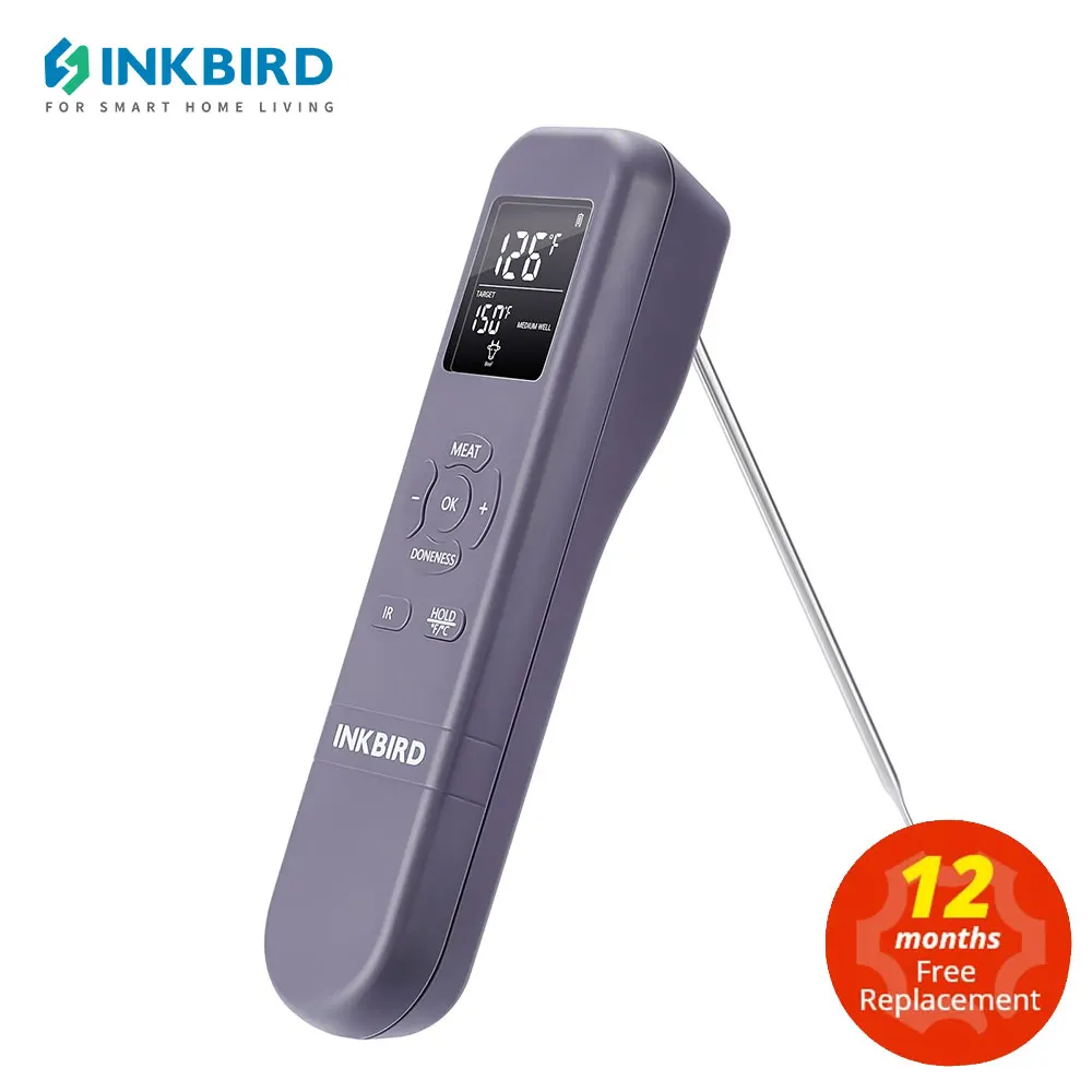 INKBIRD IHT-1M Handheld IR Food Thermometer 3-In-1 Instant Reading Foldable Probe Digital Thermometer for Cooking Baking Grillin