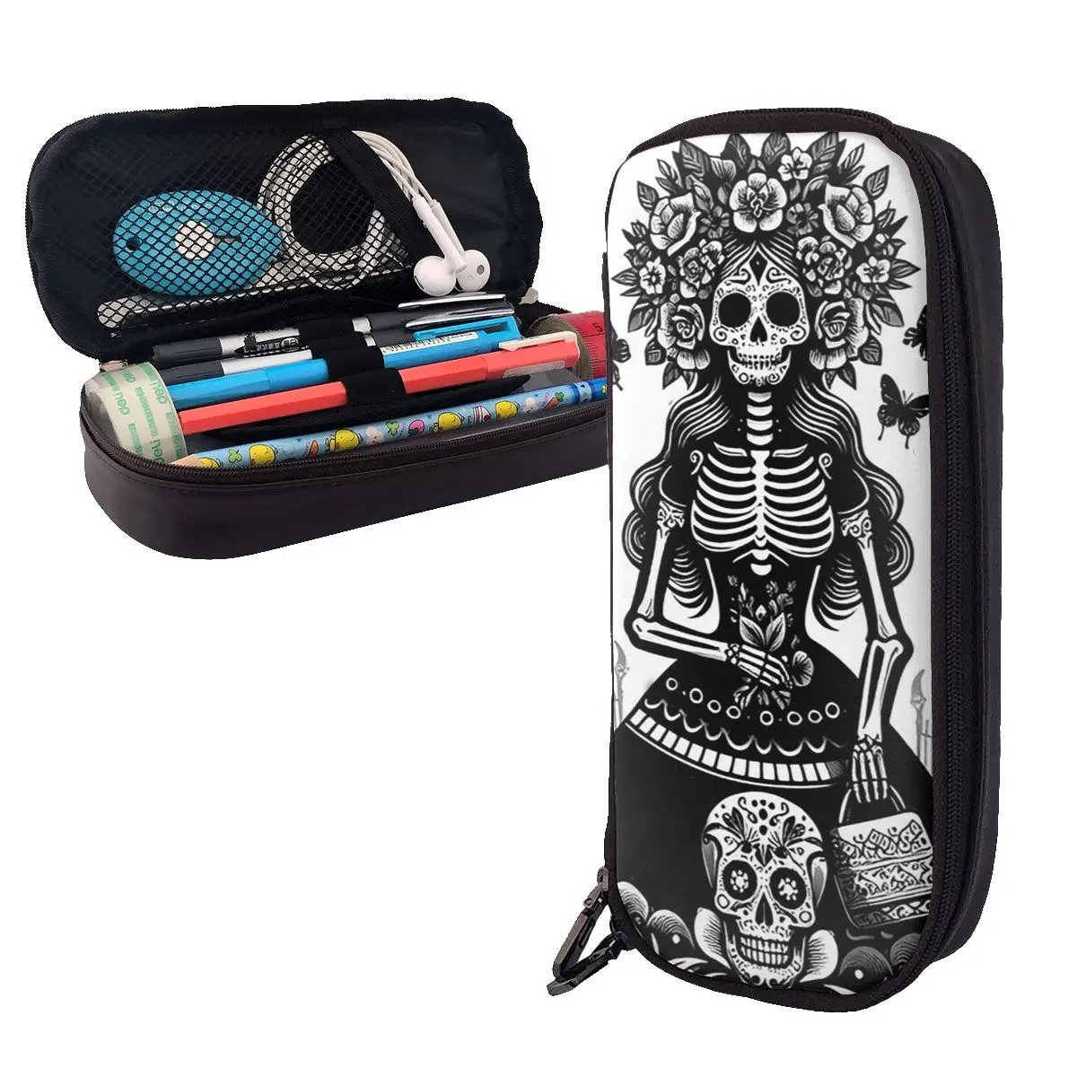 estojo-de-couro-grande-com-tema-mexicano-catrina-dia-dos-mortos-e-caveira-de-acucar-porta-canetas-e-lapis-para-presentes-infantis