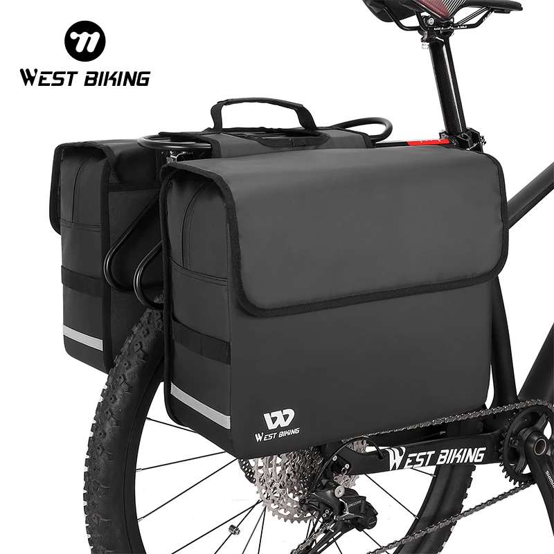 

WEST BIKING Waterproof Bike Pannier Bag 36L Carbon Leather Bicycle Rack Trunk Handbag Outdoor Travel Cycling Rear Seat Cargo Bag