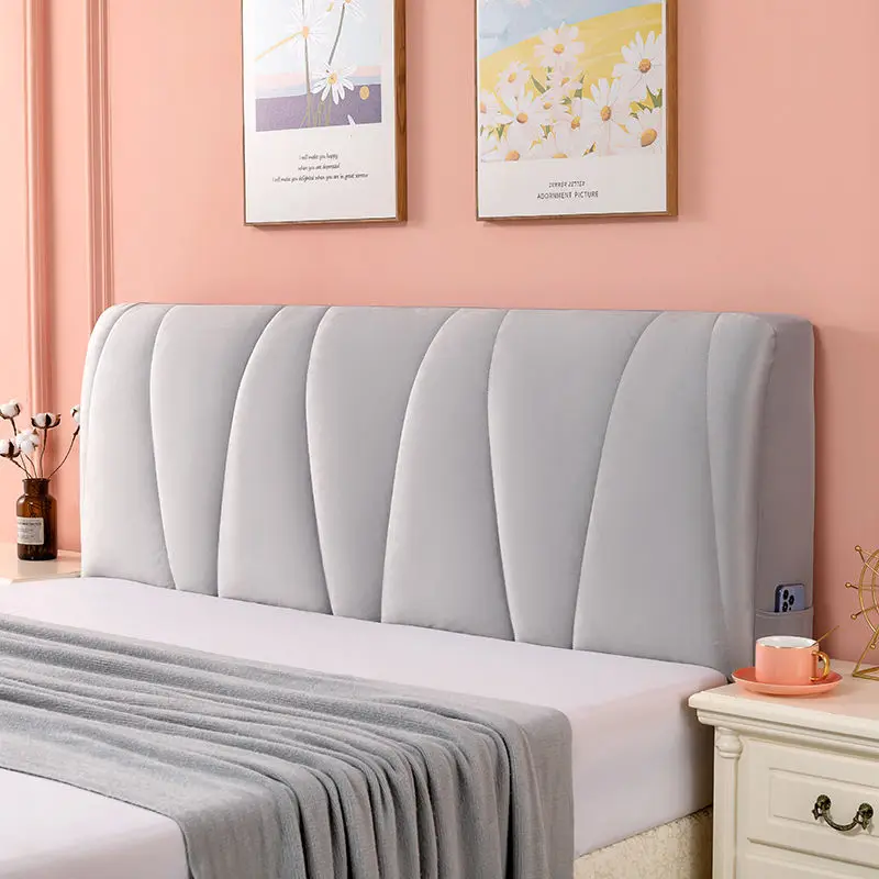 

Thicken Velvet Headboard Cover Solid Color Bed Back Dust Protector Cover All-inclusive Super Soft Smooth Quilted Head Cover