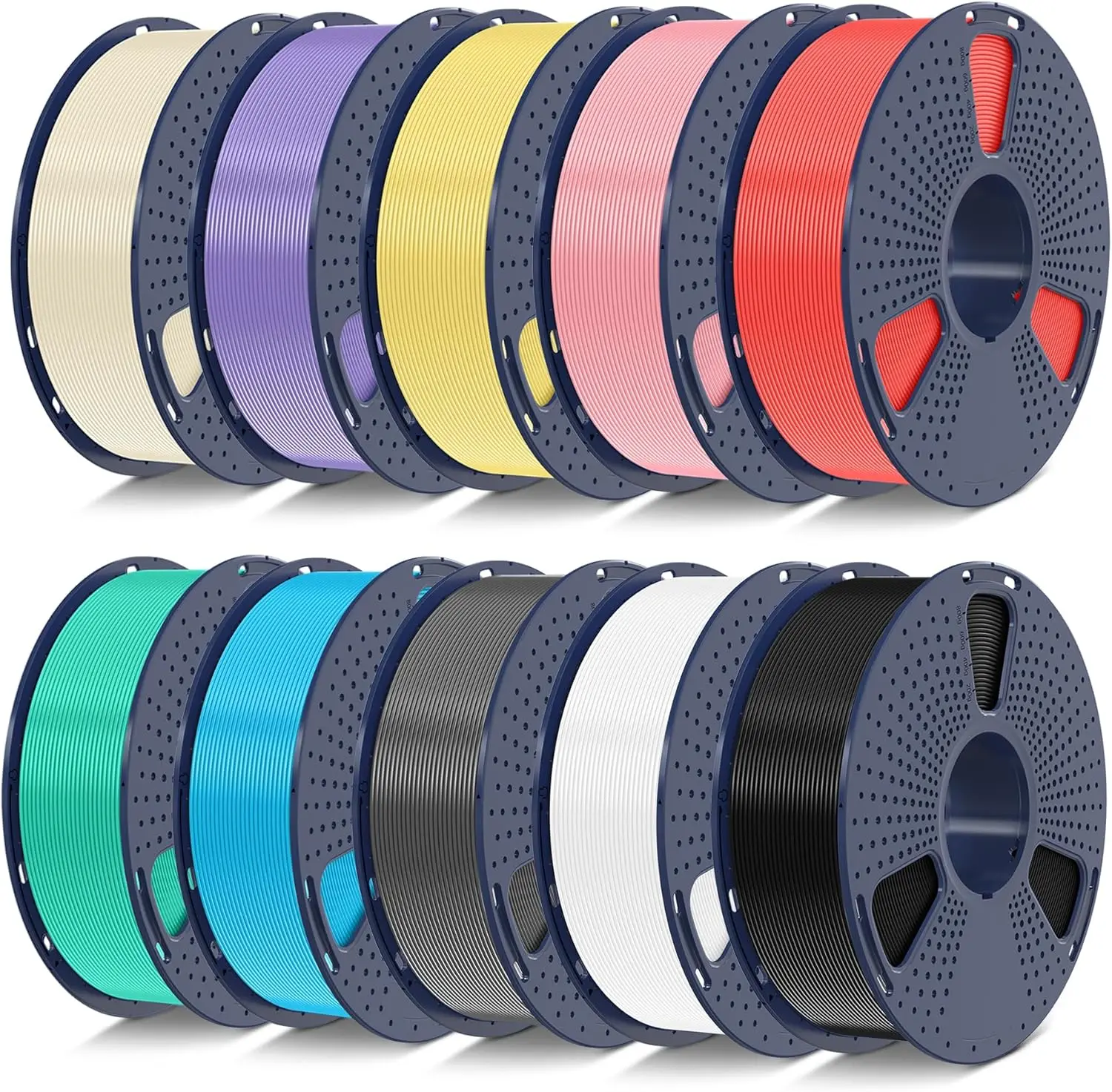 10KG PLA 3D Printer Filament Bundle, 1.75mm Multicolor Set with Black White Grey Blue Green Red Yellow Pink Purple Cream