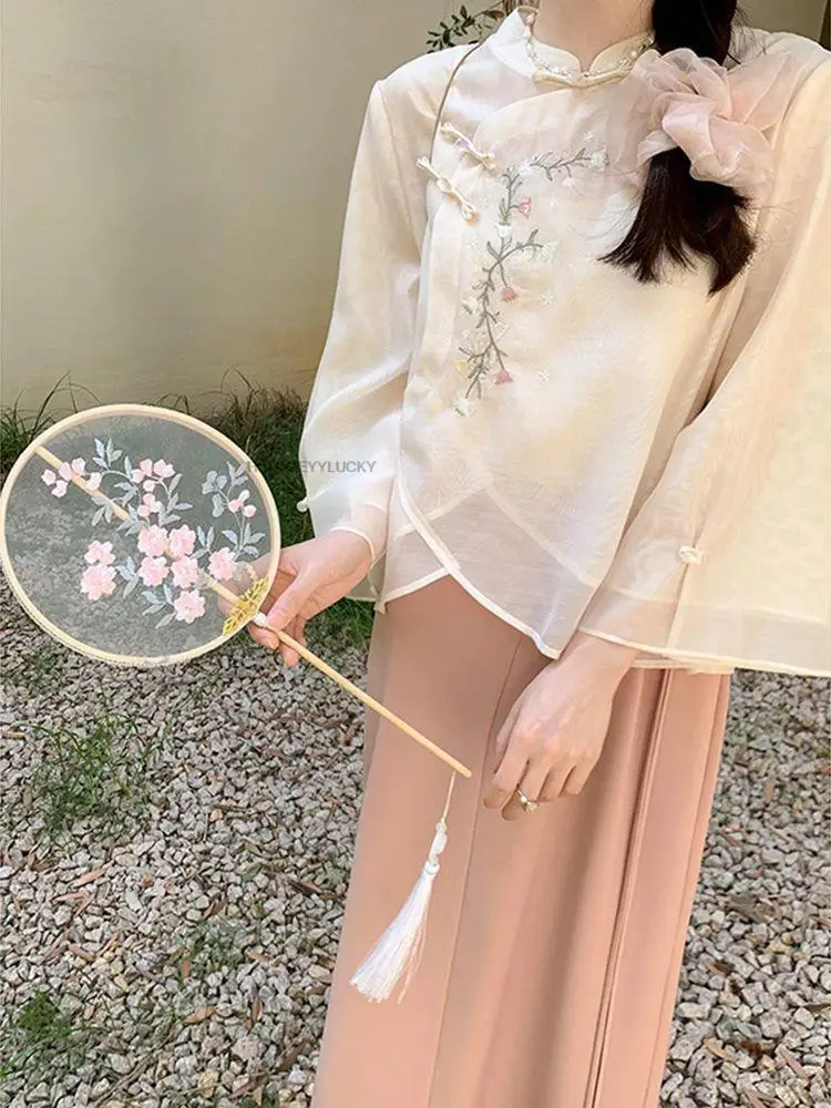 Sommer Herbst neue chinesische Stil Hanfu Frauen bestickt täglich Hanfu verbessert Sommer zweiteilig Set täglich sanfte Hanfu Set