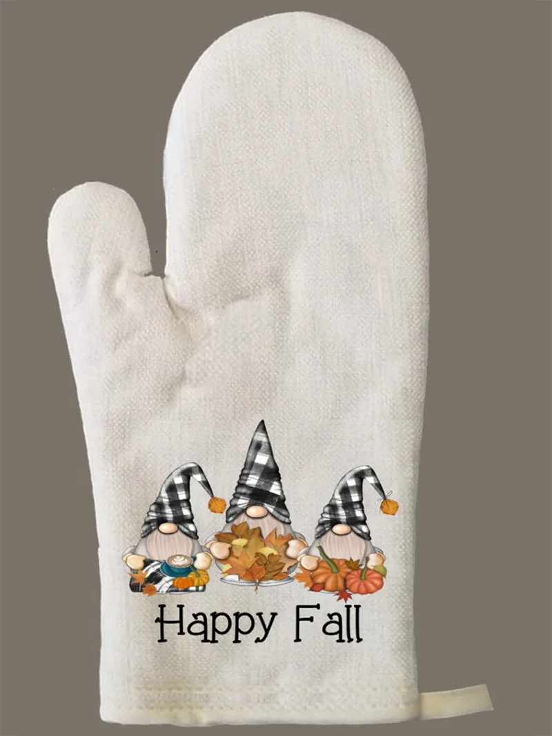 Happy Fall Gnomes Oven Mitt Pot Holder Set Gnome Thanksgiving Oven Mitts Gifts for Mom Autumn Decor Fall Season Kitchen Gifts