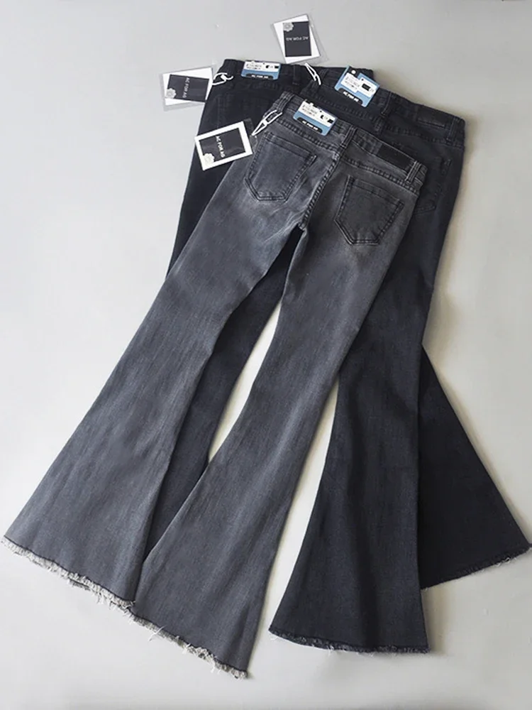 TARUXY Retro Low Waist Blue Jeans For Women 2025 Bodycon Flared Pants Ladies Basic Slim Fit Summer Street Casual Jeans Woman