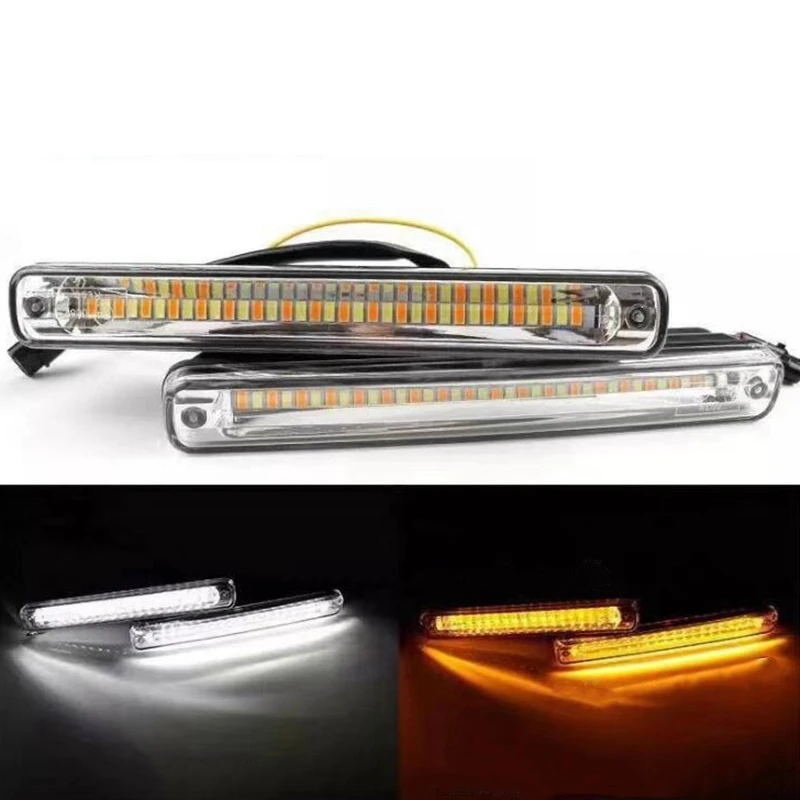 2PCS Sequential Flowing Car LED Drl Daytime Running Light DRL-Yellow Turn Signal Light Super White DRL Fog Lamp