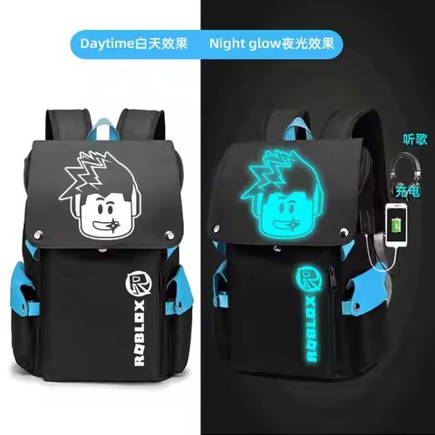 New Roblox Creative Peripheral Cartoon Anime Night Light Backpack Student Backpack Canvas Large Capacity Daily Necessities Gift