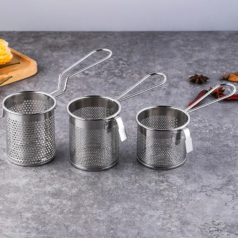 1Pcs Stainless Steel Deep Frying Basket Silver Multi-functional Hangable Colander Oil Filter Mesh Sieve Hotpot Strainer Mesh