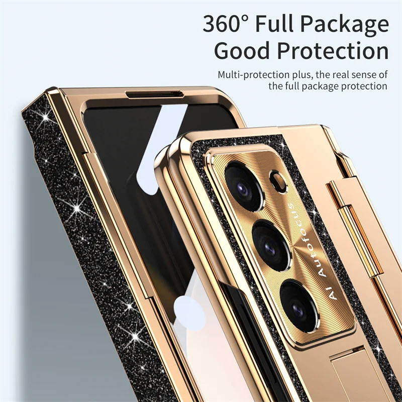 Luxury Flip Leather PC Integrated Phone Case For Samsung Galaxy Z Fold 3 4 5 6 Glitter Series With Holder Phone Protective Case