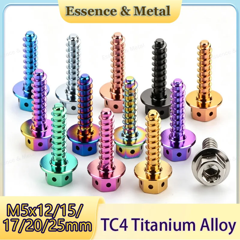 5/10PCS Titanium Alloy Flange Inner Hexagonal Self-Tapping Screws with Holes M5x12/15/17/20/25mm for Motorcycle Modification TC4