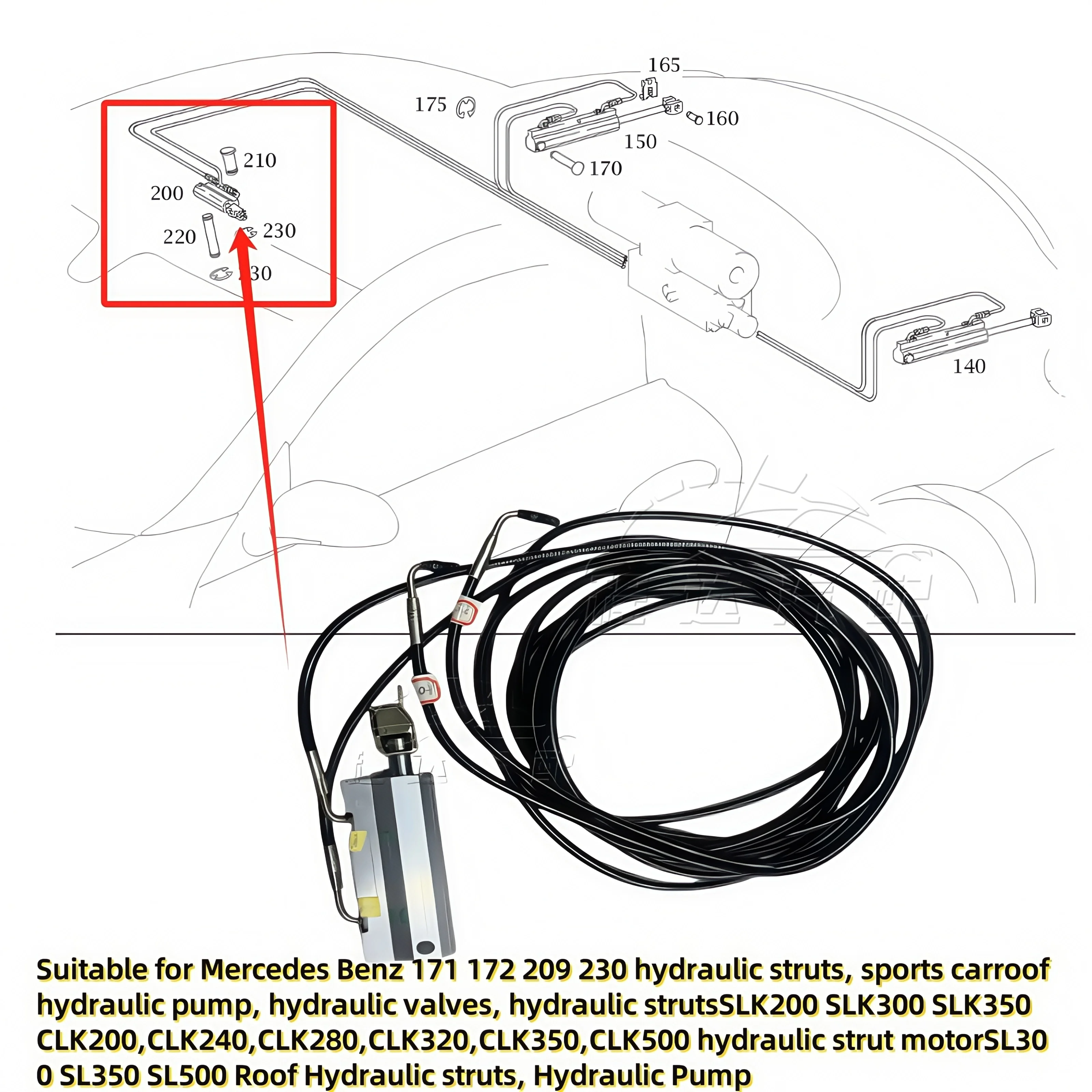 Convertible Top Hydraulic Cylinder for Mercedes-Benz SLK280  SLK350  R171 OEM A1718000072 Replacement Cabriolet Pole
