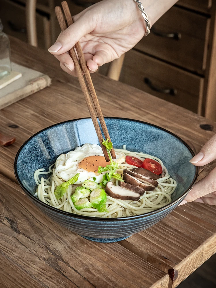 8 Inch Sydney Blue Noodle Bowl Retro Ceramic Ramen Bowl Large Soup Bowl High Value108