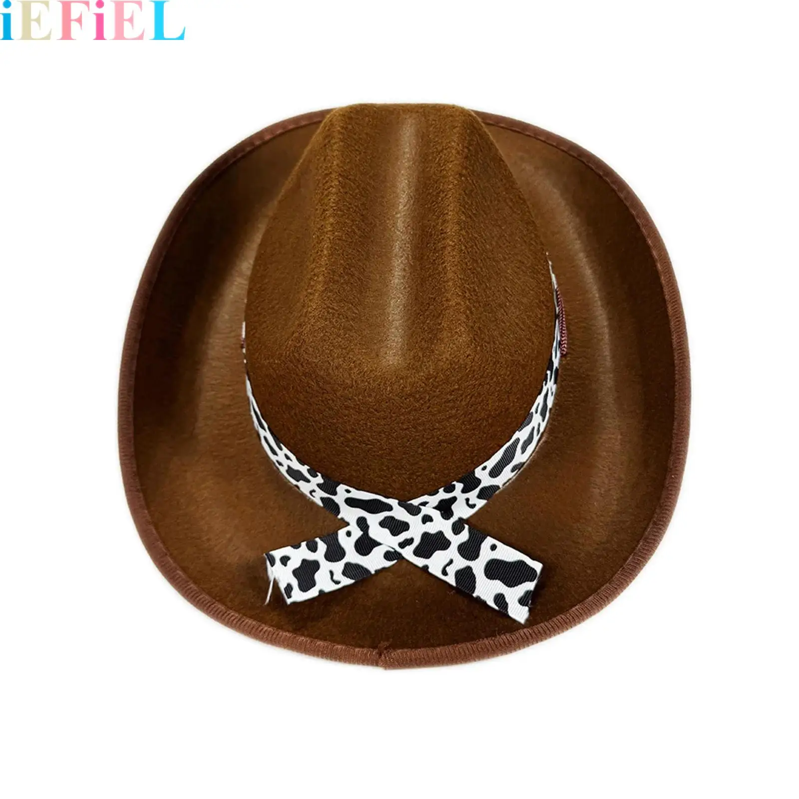 

Halloween Cosplay Western Cowboy Hat Big-edge Felt Cowgirl Hat with Drawstring Cow Print Belt Gentleman Cowgirl Jazz Hat Caps
