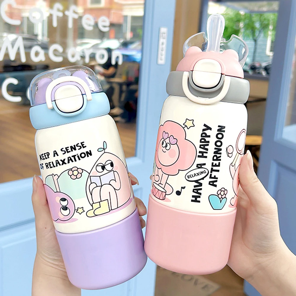 

500ML Cartoon Kids Thermos Bottle Cute Children's Thermal Water Bottle 316 Stainless Steel Thermos Mug For Outdoor Water Cup ﻿